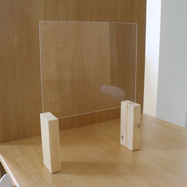 衝立 パーティション 日本製 透明 樹脂板 仕切り 板 ウイルス 対策 予防 感染 飛沫 防止 ガード パネル S サイズ 51 × 40 cm ロング スタンド 木製 脚【代引不可】[21]