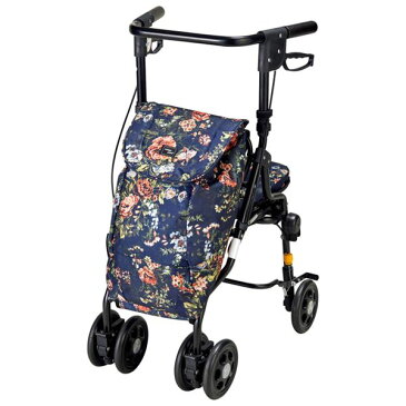 折りたたみ キャリーカート/ショッピングカート 【花柄】 幅44×奥行56×高さ80.5〜89.5cm 椅子付き 『スイスイ歩けるアンティ』