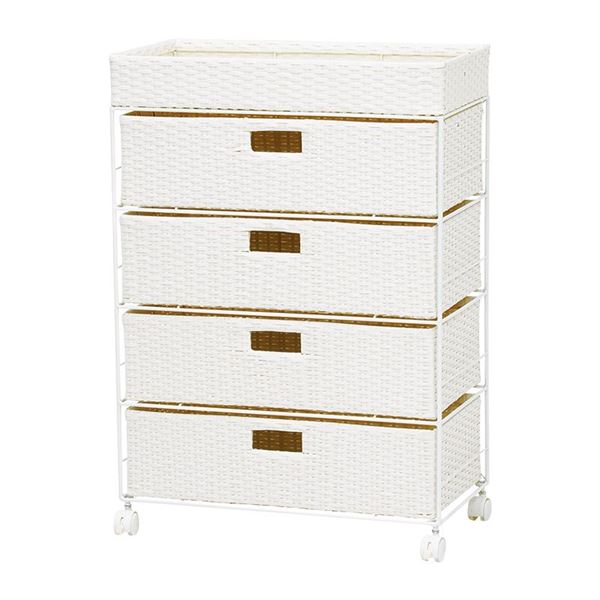 ランドリーラック 約幅60.5cm ホワイト スチールパイプ キャスター付き ランドリー収納 脱衣所 洗面所 R2413WH【代引不可】[21]