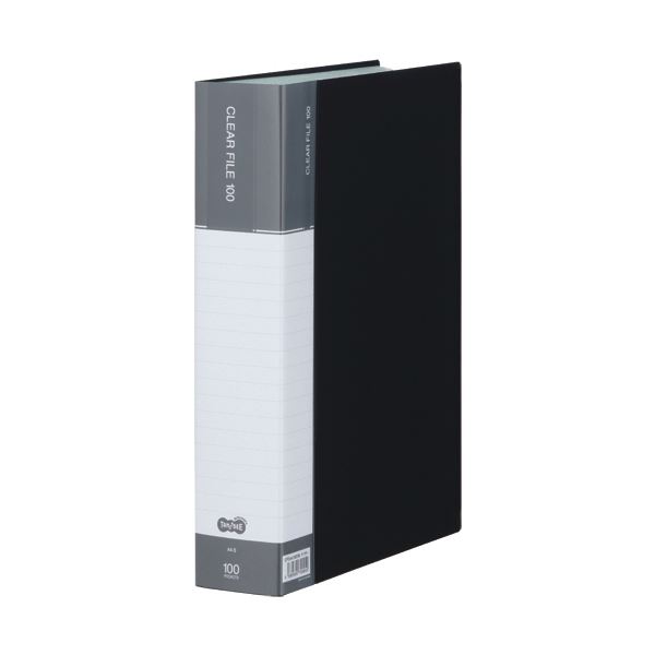 （まとめ）TANOSEE クリヤーファイル（台紙入）A4タテ 100ポケット 背幅62mm ダークグレー 1冊【×5セッ..