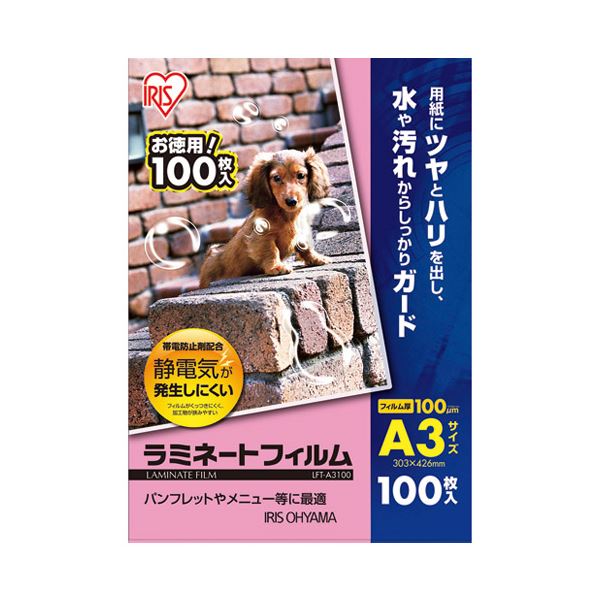 (まとめ）アイリスオーヤマ ラミネートフィルム A3 100枚LFT-A3100【×2セット】[21]