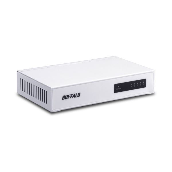 (まとめ) バッファロー 10/100M対応スイッチングハブ 金属筐体 電源内蔵 5ポート ホワイト LSW4-TX-5NS/WHD 1台 【×5セット】[21]