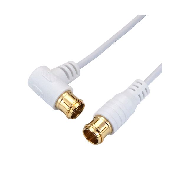 （まとめ）HORIC 極細アンテナケーブル 1m ホワイト 両側F型差込式コネクタ L字/ストレートタイプ HAT10-101LPWH【×5セット】[21]