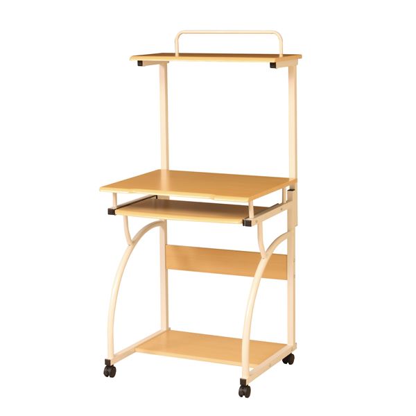 パソコンデスク/学習机 【ナチュラル】 幅600×奥行555×高さ1300mm キャスター 棚付き スチールフレーム 〔リビング〕 組立品【代引不可】[21]