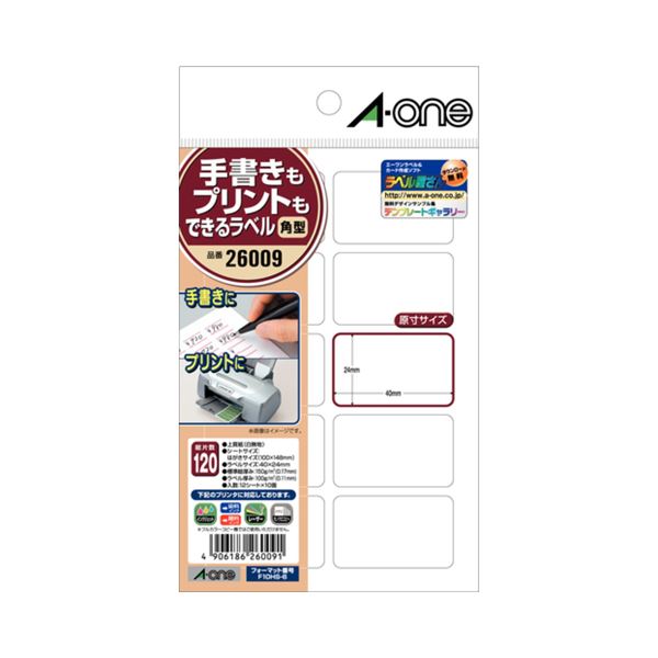 （まとめ） エーワン 手書きもプリントもできるラベルはがきサイズ 角型10面 40×24mm 26009 1冊（12シート） 【×30セット】[21]