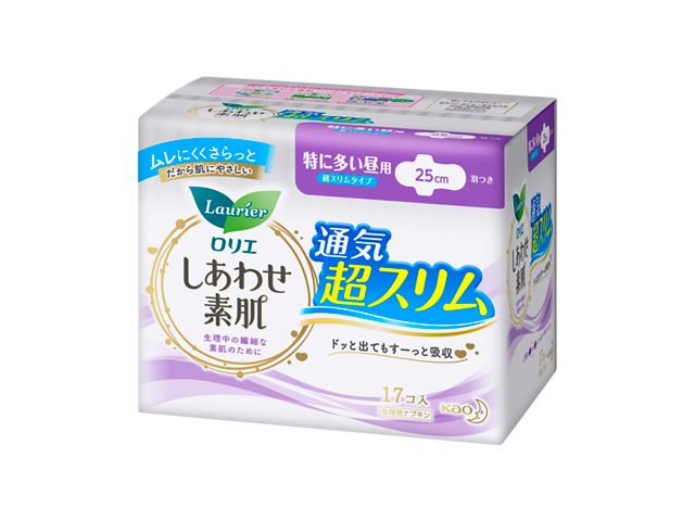 花王 ロリエ エフ しあわせ素肌 超スリム 特に多い昼用 羽つき 17個入り（生理用ナプキン）