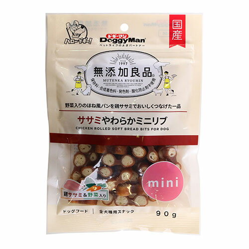 ※商品リニューアル等によりパッケージ及び容量等は変更となる場合があります。ご了承ください。【商品説明】鶏肉の中でも最も低脂肪なササミを使用。パンの中には野菜を入れて、健康維持にも配慮しました。【原材料】肉類(鶏肉、ササミ、牛皮)、小麦粉、でん粉類、にんじん、ほうれん草、クロレラ、軟骨抽出物(コンドロイチン含有)、グリセリン、ソルビトール、ミネラル類(カルシウム)、膨張剤、リン酸塩(Na)、着色料(βーカロテン、紅麹)、グルコサミン【栄養成分】粗たん白質・・・11％以上粗脂肪・・・3.0％以上粗繊維・・・2.0％以下粗灰分・・・8.5％以下水分・・・32.0％以下[エネルギー100g当たり320kcal]【製造国又は原産国】日本【発売元、販売元又は製造元】ドギーマンハヤシ株式会社【広告文責】株式会社ザグザグ（086-207-6300）