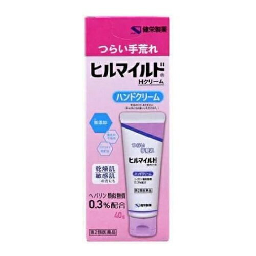 ※商品リニューアル等によりパッケージ及び容量等は変更となる場合があります。ご了承ください。【商品説明】●手足のひび、あかぎれに(手以外にもお使いいただけます)しっとり潤うハンドクリーム●ヘパリン類似物質0.3％配合 水仕事や乾燥によるつらい手荒れに●使いやすいワンタッチキャップ採用●ステロイド無配合●無着色●ヘパリン類似物質の作用：保湿作用・血行促進作用・抗炎症作用【成分・分量】100g中[成分・・・分量]ヘパリン類似物質・・・0.3g＜添加物＞サラシミツロウ、パラフィン、マイクロクリスタリンワックス、白色ワセリン、エデト酸ナトリウム水和物、ジブチルヒドロキシトルエン、グリセリン、軽質流動パラフィン、スクワラン、グリセリン脂肪酸エステル、ポリオキシエチレンセチルエーテル、パラオキシ安息香酸プロピル、パラオキシ安息香酸メチル【効能・効果】手指の荒れ、ひじ・ひざ・かかと・くるぶしの角化症、手足のひび・あかぎれ、乾皮症、小児の乾燥性皮ふ、しもやけ（ただれを除く）、きず・やけどのあとの皮ふのしこり・つっぱり（顔面を除く）、打身・ねんざ後のはれ・筋肉痛・関節痛【用法・用量】1日1〜数回、適量を患部にすりこむか、又はガーゼ等にのばして貼ってください。＜用法・用量に関連する注意＞(1)用法・用量を厳守してください。(2)小児に使用させる場合には、保護者の指導監督のもとに使用させてください。(3)目に入らないように注意してください。万一、目に入った場合には、すぐに水又はぬるま湯で洗ってください。なお、症状が重い場合には、眼科医の診療を受けてください。(4)外用にのみ使用してください。【商品区分】第2類医薬品【使用上の注意】●してはいけないこと(守らないと現在の症状が悪化したり、副作用が起こりやすくなります)1.次の人は使用しないでください(1)出血性血液疾患(血友病、血小板減少症、紫斑病等)の人。(2)わずかな出血でも重大な結果をきたすことが予想される人。(血液凝固抑制作用を有し出血を助長するおそれがあります。)●相談すること1.次の人は使用前に医師、薬剤師又は医薬品登録販売者に相談してください(1)医師の治療を受けている人。(2)薬などによりアレルギー症状を起こしたことがある人。(3)湿潤やただれのひどい人。2.使用後、次の症状があらわれた場合は副作用の可能性があるので、直ちに使用を中止し、製品の外箱を持って医師、薬剤師又は医薬品登録販売者に相談してください[関係部位・・・症状]皮ふ・・・発疹・発赤、かゆみ、はれ、紫斑3.5〜6日感使用しても症状がよくならない場合は使用を中止し、製品の外箱を持って医師、薬剤師又は医薬品登録販売者に相談してください【保管及び取扱いの注意】(1)直射日光の当たらない湿気の少ない涼しい所に密栓して保管してください。(2)小児の手の届かに所に保管してください。(3)他の容器に入れ替えないでください。(誤用の原因になったり品質が変わることがあります。)(4)使用期限を過ぎた製品は使用しないでください。【製造販売元】健栄製薬株式会社大阪市中央区伏見町2丁目5番8号＜お問い合わせ先＞電話番号：06-6231-5822受付時間：9：00〜17：00(土、日、祝日を除く)【広告文責】株式会社ザグザグ（086-207-6300）