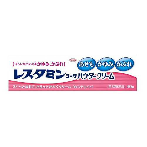 ※商品リニューアル等によりパッケージ及び容量等は変更となる場合があります。ご了承ください。【商品説明】●抗ヒスタミン成分であるジフェンヒドラミン塩酸塩、炎症を抑えるグリチルレチン酸、収れん・保護成分である酸化亜鉛を配合しており、あせもやかぶれ、湿疹などに優れた効きめをあらわします。●さらさらパウダーのやわらかいクリーム製剤ですので滑らかに塗り広げられます。●塗った後は、白残りもしにくく、さらさらした使用感です。●肌の負担となる余計な成分を含まない無着色・低刺激性のクリームです。【成分・分量】1g中成分・・・分量・・・作用ジフェンヒドラミン塩酸塩・・・20mg・・・湿疹やかゆみ等のもとになるヒスタミンの働きをおさえ、湿疹やかゆみ等にすぐれた効きめがあります。酸化亜鉛・・・100mg・・・皮膚表面を乾燥させ、治りを助けます。グリチルレチン酸・・・1mg・・・あせも・ただれ・かぶれ等を起こしている皮膚の炎症をしずめます。＜添加物＞無水ケイ酸、ヒドロキシエチルセルロース、セタノール、ステアリン酸、ミリスチン酸オクチルドデシル、流動パラフィン、ジメチルポリシロキサン、ステアリン酸ポリオキシル、ポリソルベート20、オレイン酸ソルビタン、パラベン、クエン酸、香料、エタノール【効能・効果】あせも、かぶれ、湿疹、かゆみ、ただれ、皮膚炎、しもやけ、虫さされ、じんましん【用法・用量】1日数回適量を患部に塗布してください。＜用法・用量に関連する注意＞1.用法・用量を守ってください。2.小児に使用させる場合には、保護者の指導監督のもとに使用させてください。3.目に入らないように注意してください。万一、目に入った場合には、すぐに水又はぬるま湯で洗ってください。なお、症状が重い場合には、眼科医の診療を受けてください。4.外用にのみ使用してください。【商品区分】第3類医薬品【使用上の注意】●相談すること1.次の人は使用前に医師、薬剤師又は医薬品登録販売者に相談してください。(1)医師の治療を受けている人。(2)薬などによりアレルギー症状を起こしたことがある人。(3)湿潤やただれのひどい人。2.使用後、次の症状があらわれた場合は副作用の可能性がありますので、直ちに使用を中止し、製品の添付文書を持って医師、薬剤師又は医薬品登録販売者に相談してください。[関係部位・・・症状]皮膚・・・発疹・発赤、かゆみ、はれ3.5-6日間使用しても症状がよくならない場合は使用を中止し、製品の添付文書を持って医師、薬剤師又は医薬品登録販売者に相談してください。【保管及び取扱いの注意】1.高温をさけ、直射日光の当たらない涼しい所に密栓して保管してください。2.小児の手の届かない所に保管してください。3.他の容器に入れ替えないでください。(誤用の原因になったり品質が変わります。)4.使用期限(外箱及びチューブに記載)をすぎた製品は使用しないでください。【製造販売元】興和株式会社東京都中央区日本橋本町3丁目4-14＜お問い合わせ先＞興和株式会社 医薬事業部 お客様相談センター電話：03-3279-7755受付時間：月-金(祝日を除く)9：00-17：00【広告文責】株式会社ザグザグ（086-207-6300）