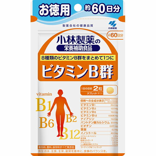 ※商品リニューアル等によりパッケージ及び容量等は変更となる場合があります。ご了承ください。【商品説明】●保健機能食品（ビタミンB1、ビタミンB2、ビタミンB6、ビタミンB12、ナイアシン、ビオチン、葉酸）●着色料、香料、保存料すべて無添加【原材料】麦芽糖、デキストリン/結晶セルロース、イノシトール、パントテン酸カルシウム、ビタミンB1、ナイアシン、ビタミンB2、ショ糖脂肪酸エステル、ビタミンB6、メチルヘスペリジン、シェラック、葉酸、ビオチン、ビタミンB12【栄養成分】エネルギー・・・1.6kcalたんぱく質・・・0.074g脂質・・・0.011g炭水化物・・・0.31g食塩相当量・・・0〜0.00041gビタミンB1・・・25.0mgビタミンB2・・・12.0mgビタミンB6・・・10.0mgビタミンB12・・・3.6μgナイアシン・・・15mgパントテン酸・・・30.0mgビオチン・・・72μg葉酸・・・200μgカルシウム・・・0.56〜5.6mgイノシトール・・・40mg【製造国又は原産国】日本【法定製品カテゴリー】栄養機能食品（ビタミンB1、ビタミンB2、ビタミンB6、ビタミンB12、ナイアシン、ビオチン、葉酸）【発売元、販売元又は製造元】小林製薬株式会社【広告文責】株式会社ザグザグ（086-207-6300）