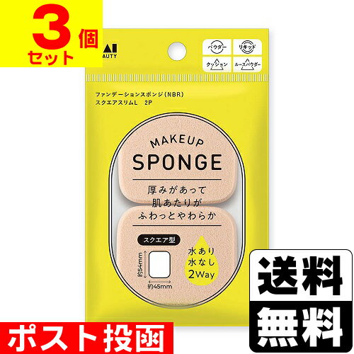 ■ポスト投函■[貝印]ファンデーションスポンジ (NBR) スクエアスリムL 2P (KQ3296)【3個セット】