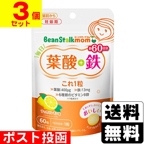 ポスト投函 ビーンスタークマム 毎日葉酸＋鉄 これ1粒 60粒【3個セット】