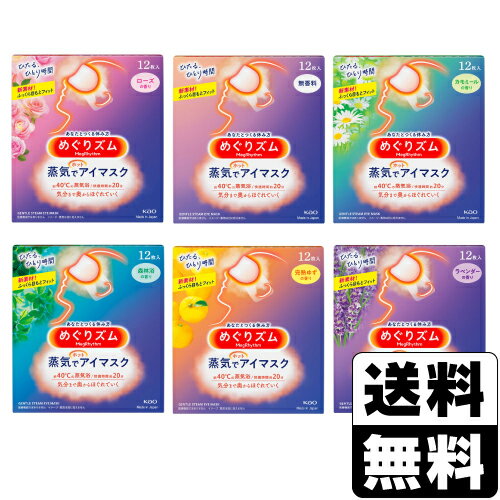 [花王]めぐりズム 蒸気でホットアイマスク 全種類 アソートセット【ローズ・無香料・カモミール・森林浴・完熟ゆず・ラベンダー 各12枚入】