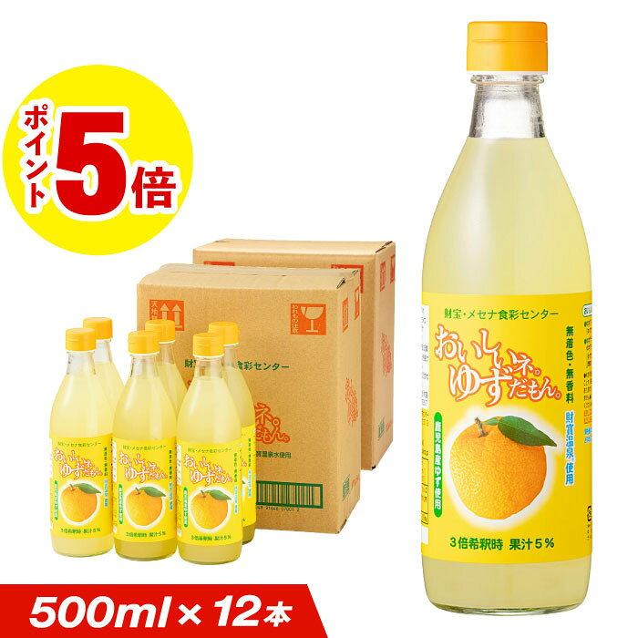  ゆずジュース 鹿児島産 ゆず ゆずだもん 希釈タイプ 瓶 500ml 12本 送料無料 6本入 2箱 柚子 ジュース 財宝 温泉水 はちみつ yuzu 使用 果汁 無添加 無着色 無香料 飲み物 箱 ケース 贈り物 お中元 夏ギフト