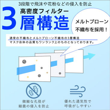 【5月下旬入荷予定】マスク 大人用 高密度フィルター 3層構造 不織布 使い捨て （50枚入り）×2個セット 100枚 送料無料