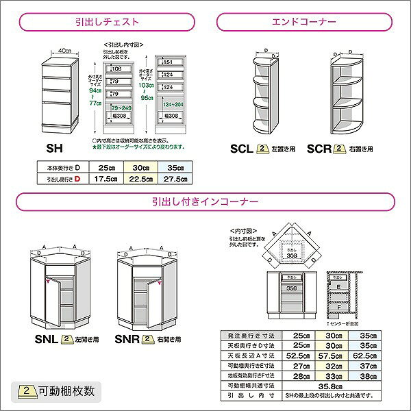 引戸シリーズ セミオーダーカウンター下収納ぴったりくん 引出しチェスト 奥行30cm [3]