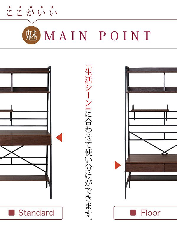 2WAY パソコンデスク 上部収納 幅 90cm 高さ調節 多機能デスク 木製 本棚付き ワーキングデスク パーソナルデスク シェルフデスク [3]