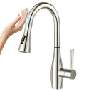 CREAキッチン蛇口 混合水栓 キッチン 水栓 タッチセンター水栓 蛇口シャワーホース 引出し式水栓3つ水流モード 360度回転 シングルレバーステンレス製