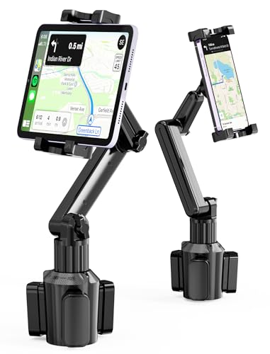 【令和7年新登場】TOPGO 車載タブレットカップホルダー ドリンクホルダー 伸縮アーム iPad 車用スタンド スイッチ固定 360度回転 取り付け簡単 安定して揺れない 15〜29センチのタブレットやス