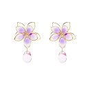 Jewktuai 桜ピアス レディース 人気 ロングピアス 和風 揺れる 花 可愛い 金属アレルギー対応 シルバー925 18金 可愛いピアス 女性 (パープル)