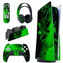 PlayVital ps5コンソールディスクエディションに対応用カスタムステッカー、ps5コントローラー&充電ステーション&ヘッドセット&メディアリモート用ps5ステッカーシール【グリーンリーフ