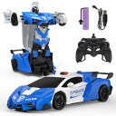 DEERC ラジコンカー こども向け スタントカー パトカー 警察車 ロボットに変換 変形可能 リモコンカー デモモード 360°回転 2.4GHz おもちゃ ...