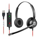 CallezヘッドセットUSB接続 マイク付き ダブルノイズキャンセリング PC用ヘッドホン 有線 両耳 高性能マイク付き ENC機能 着信応答/終話 音量調節 ミュート機能 350°回転 左右両対応 超軽量 超