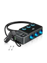 PDMAX 車載充電器 3連シガーソケット増設 USB PD30W/QC3.0 超高速充電対応 電圧・電流測定機能搭載 多重保護/ヒューズ2本付/独立スイッチ/100cm延長ケーブル 12-24V車両用カーチャージャー iPhone16/15/1