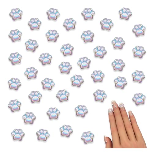 ファイニエ ネイルパーツ 猫 肉球 動物 9mm クリア オーロラ 50個 透明 樹脂 アニマル ぷっくり 小さめ カボション レジン デコパーツ BD4049