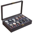 ProCase 腕時計ケース 12本用 木製 ウオッチボックス 時計コレクション 男性 透明ガラス天板 ディスプレイケース 高級 プレゼント(エスプレッソ)