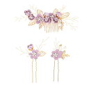 髪飾り 結婚式 ヘアアクセサリー ヘッドドレス 3点セット パール フラワー コーム Uピン ヘアピン かんざし ウェディング 着物 披露宴 二次会 卒業式 入...