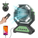 MoKo キャンプ 扇風機 20000mAh充電池内蔵 アウトドアファン Type-C充電式 4段階風量調節 強力送風 自動首振り リモコン付き タイマー設定 静音 卓上/吊り下げ2Way設置 スマホに給電 3色LEDライト