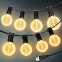 ストリングライト防雨型ガーデンライトUSB給電 15m 電球色 25+2個LED電球 E12口金 破損しにくい 室内 屋外照明 クリスマス 誕生日 結婚式 パーティー電飾 庭 商店