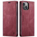 iPhone 15ケース iPhone15 手帳型ケース case RFID磁気防止 スキミング防止 スマホケース 携帯カバー 肌触り良い 肌感レザー スタンド機能 薄型 360度保護 高質感 (iPhone15 6.1inch対応) レッド