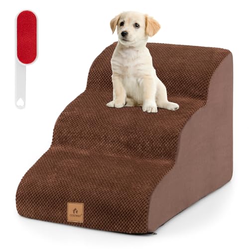 COSTWAY 犬 階段 ドッグステップ 3段 高さ40cm ペット 階段 犬 スロープ 犬用階段 ペット踏み台 犬の階段 高密度 洗濯便利 カバー取り外し可能 滑り止め付き 小型犬 室内犬 高齢犬 介護 粘着クリ