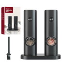 LLiKZio ペッパーミル 電動 2本セット ソルトミル 胡椒 ミル スパイスミル 粗さ調節可能 電池式 ステンレススチール セラミック製研削用中子 LEDラ...