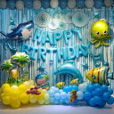 誕生日 飾り ハッピーバースデー バルーン 海洋生物の世界のテーマの誕生日パーティー 風船 子供の誕生日青い海のテーマサメとタコ 誕生日パーティー用品 誕生日 ...