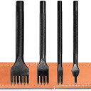 KEWAYO 4本セット 菱目打ち丸穴 ポンチセット レザークラフト 革細工 ポンチ 穴あけ間隔 5MM 目打ち 革 縫い穴 打ち具1246歯