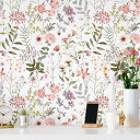 VEELIKE 花柄 リメイクシート 壁紙シール クロス 45x300cm 白地 色鉛風花柄 シールタイプ インテリア 壁シート カッティングシート ウォールステッカー ふすま紙 襖紙 のり付き はがせる 補修 リ