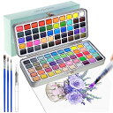 固形水彩 100色絵の具セット 固体水彩絵の具 水彩ペイントセット 水筆ペン パレット付き 携帯ボックス 水彩絵の具 トラベルセット アーティスト 初心者から専...