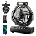 SAMONIC キャンプ 扇風機 充電式扇風機 22000mAh大容量 最大80h連続使用 4段階風量調節 リモコン付き タイマー 自動首振り 卓上扇風機 コンパクト 吊り下げ式 取外し可能なLEDライト 静音 持ち運(2)