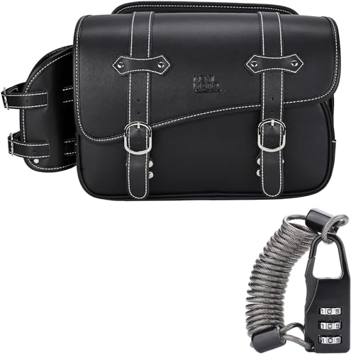 KEMIMOTO バイク サイドバッグ 10L 盗難防止ダイヤルロック付き バイク用 サドルバッグ レブル250 サイドバッグ汎用 防撥水 ドリンクホルダー付属 金具防錆 小物収納 ブラック KM802