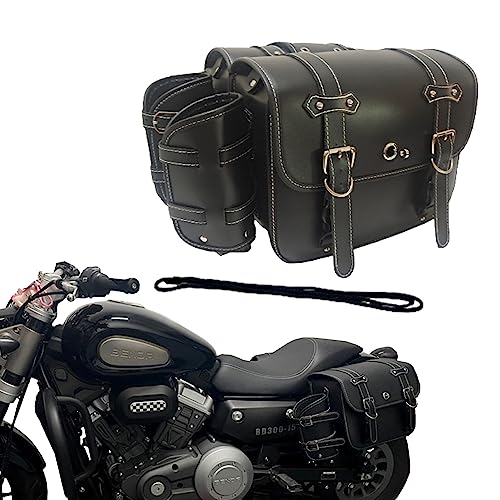 PIENSE バイク用 サイドバッグ 左右セット ドリンクホルダー 鍵付き ツーリング 小物入れ (ブラック/左右セット, L)