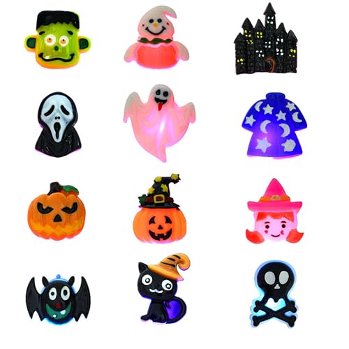 [DERAYEE] ハロウィン 発光指輪 光る指輪 飾り 12個入り 樹脂製 お祭り 景品 縁日グッズ ライブ用 キラキラリング ピカピカ 6歳以上(3)