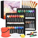 50点セット 透明水彩絵の具 36色 10本ブラシ&1個パレット&1個折り畳み式バケツ&1個スポンジ&1個キャンバス付き チューブ 耐久性 速乾 手作り 手軽 木/卵/陶器/布に描ける 子供用 イラスト 塗り