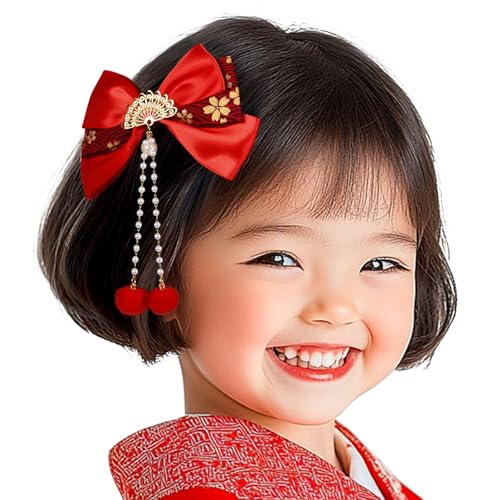 [OTAKUMARKET] 髪飾り リボン 袴 卒業式 着物 和装 浴衣 振袖 七五三 成人式 髪 飾り りぼん 和風 つまみ細工 女の子 子供 ヘアアクセサリー 1枚 (赤)(3)