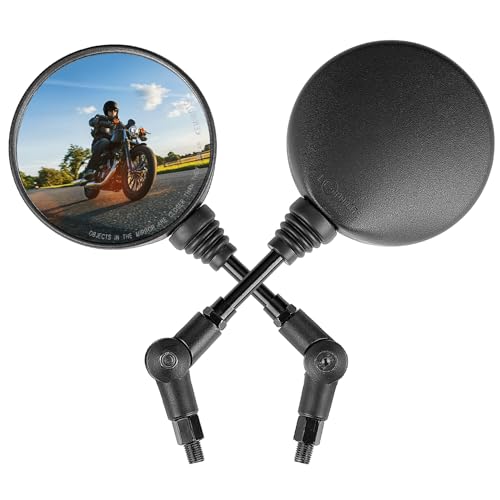 KEMIMOTO バイクミラー 可倒式ミラー オフロードミラー 折りたたみ 10mm 8mm左右セット 汎用 レブル250用 CT125用 アンダー 可動式 丸 バッグ 円形 丸型 カブ 車検対応 黒 ブラック 林道用 オフ車用