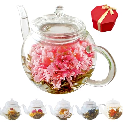 SaikaLife お花のつぼみ ティーポットセット×1個 母の日 花 ギフト プレゼント 工芸茶 花茶 カーネーション茶 誕生日 お礼 お祝い サプライズ ティーセット 中国茶 花咲くお茶