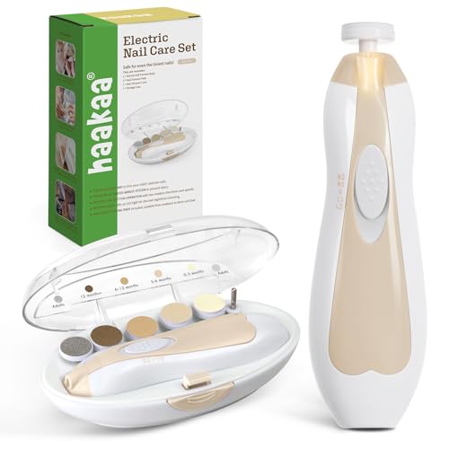 楽天生活雑貨ARChaakaa ベビーネイルケア電動ベビーネイルファイルキット LEDライト付き、新生児/乳児/大人用の爪と爪、交換用ヘッド6個&収納ケース付き、どんぐり