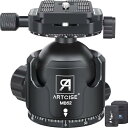 ARTCISE 52mm 低重心 ボール雲台 CNC精密加工 アルミ 360度回転 ダブルパノラマパン 三脚ヘッド アルカスイス互換 クイックシュー 自由雲台 一眼レフ DSLR ビデオカメラ用 最大耐荷重 30キロ